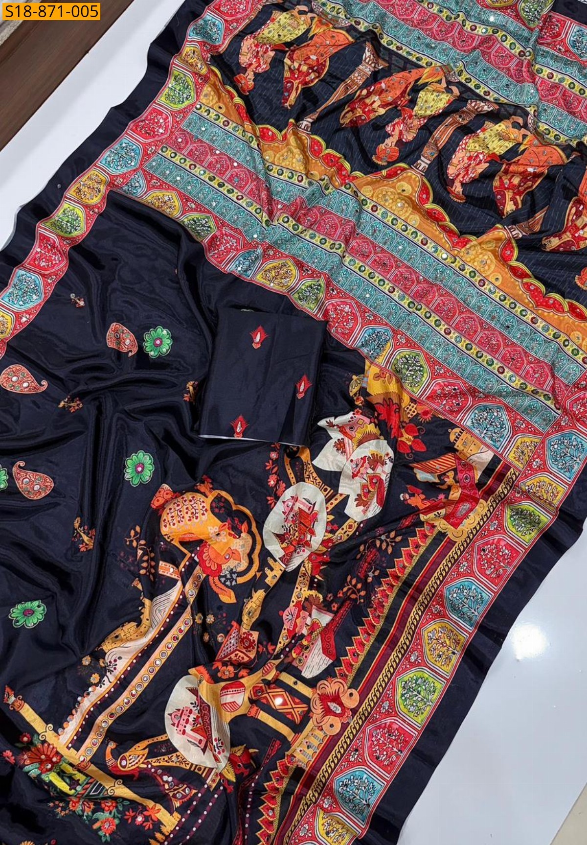 Black Fancy Chinnon Silk Saree