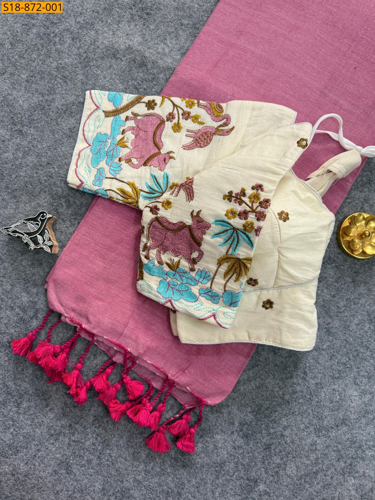 Pink Fancy Khadi Cotton Sarees