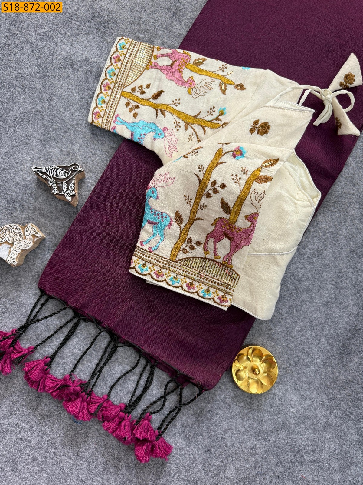 Wine Fancy Khadi Cotton Sarees