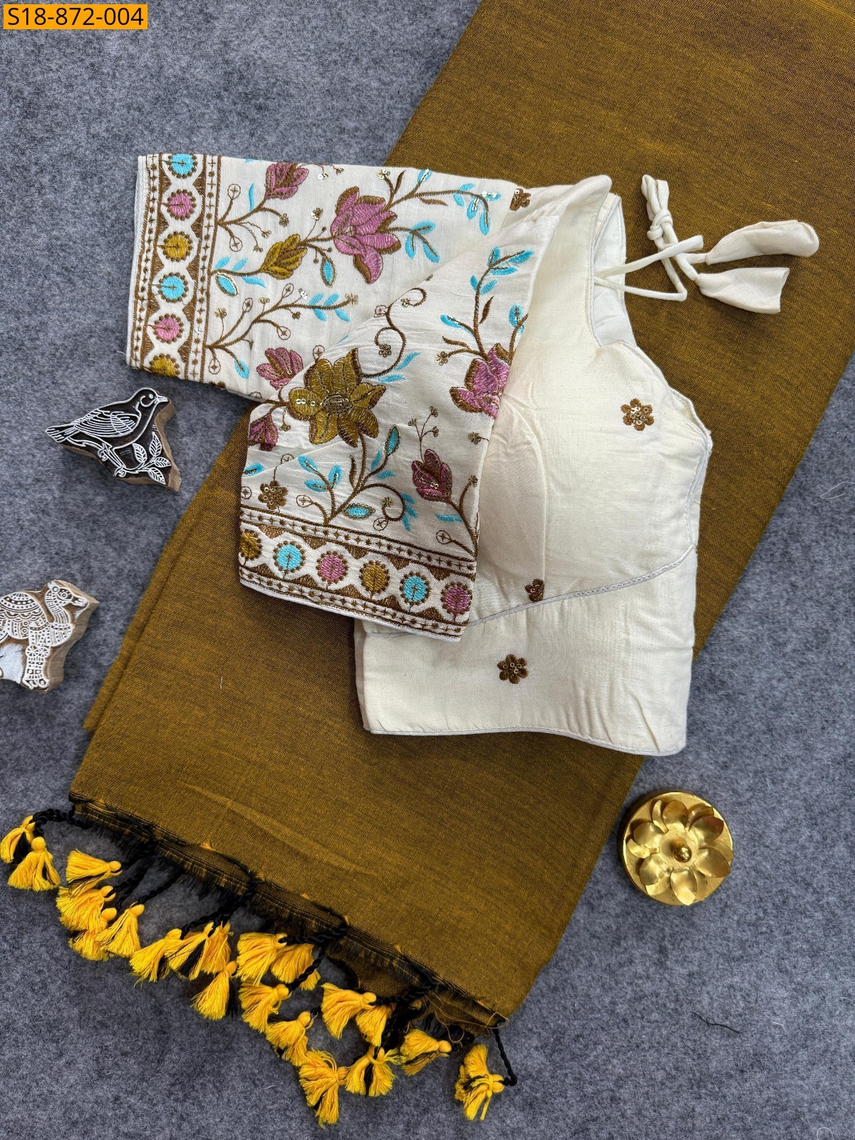 Brown Fancy Khadi Cotton Sarees