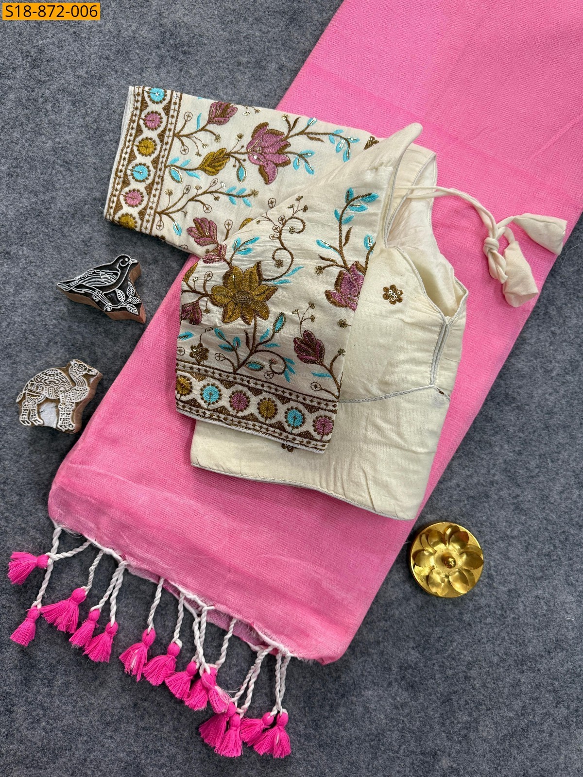 Pink Fancy Khadi Cotton Sarees