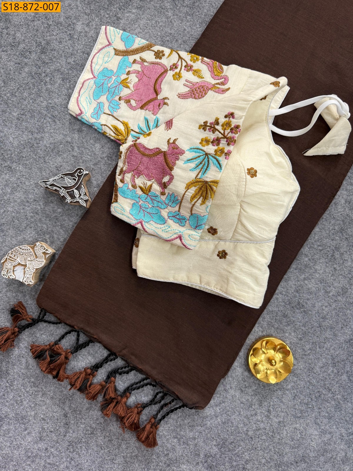 Bown Fancy Khadi Cotton Sarees