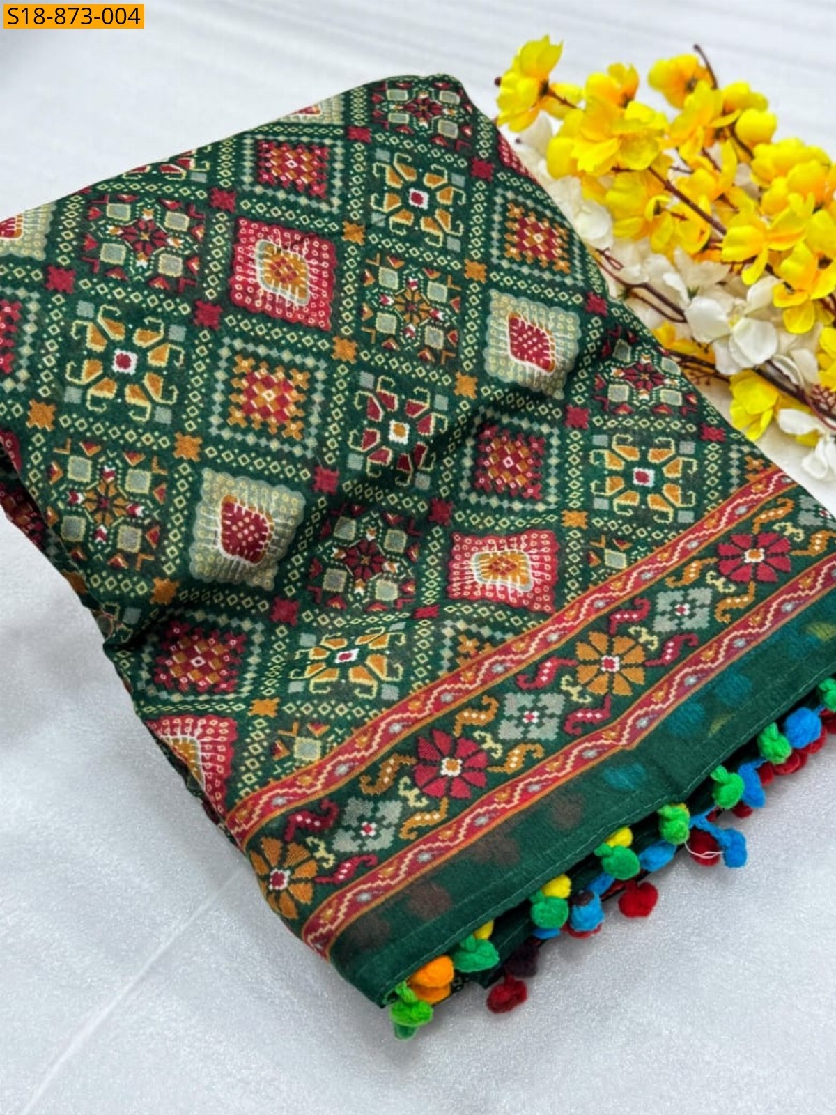 Green Fancy Mulmul Soft Cotton Sarees