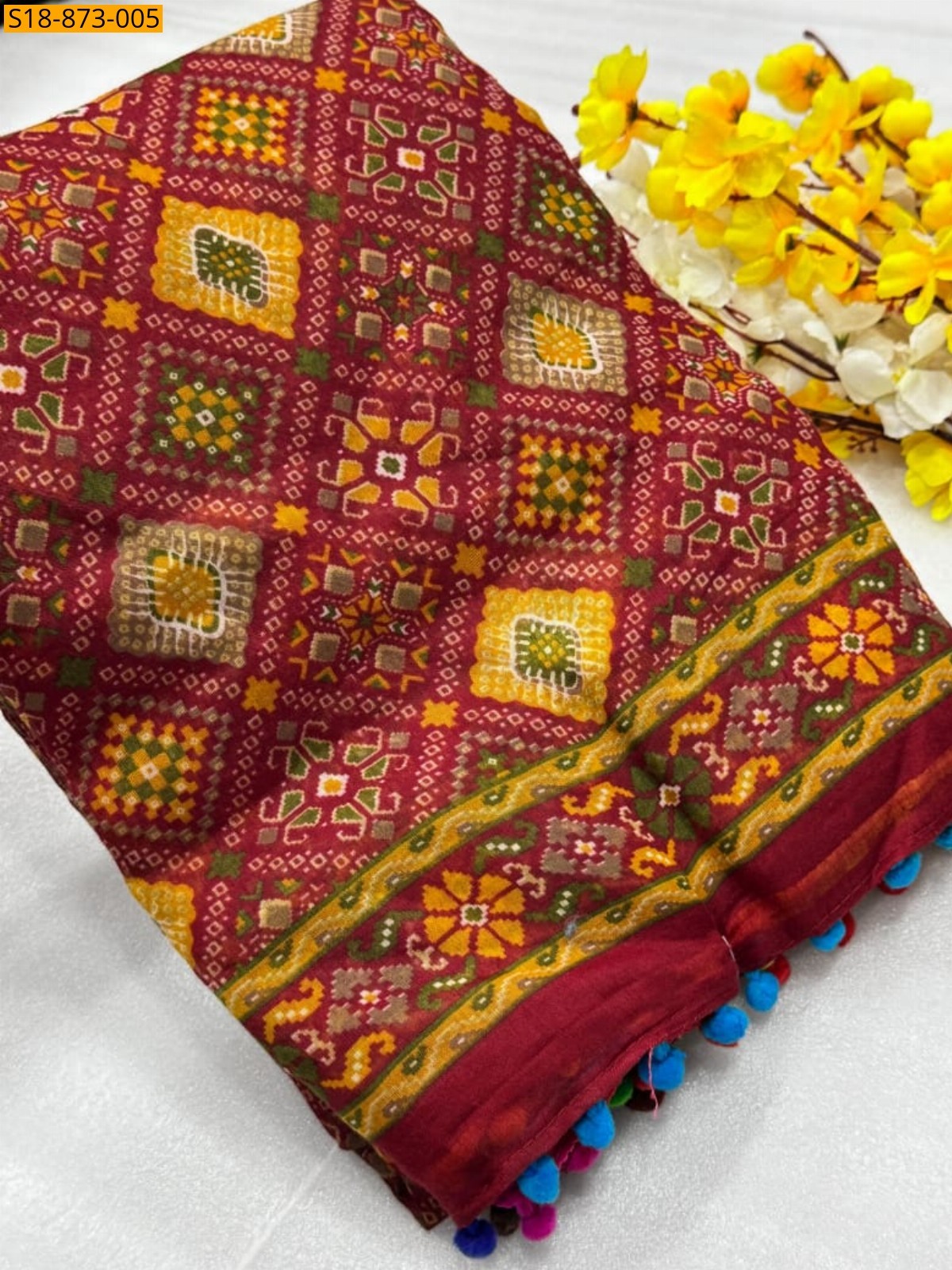 Red Fancy Mulmul Soft Cotton Sarees
