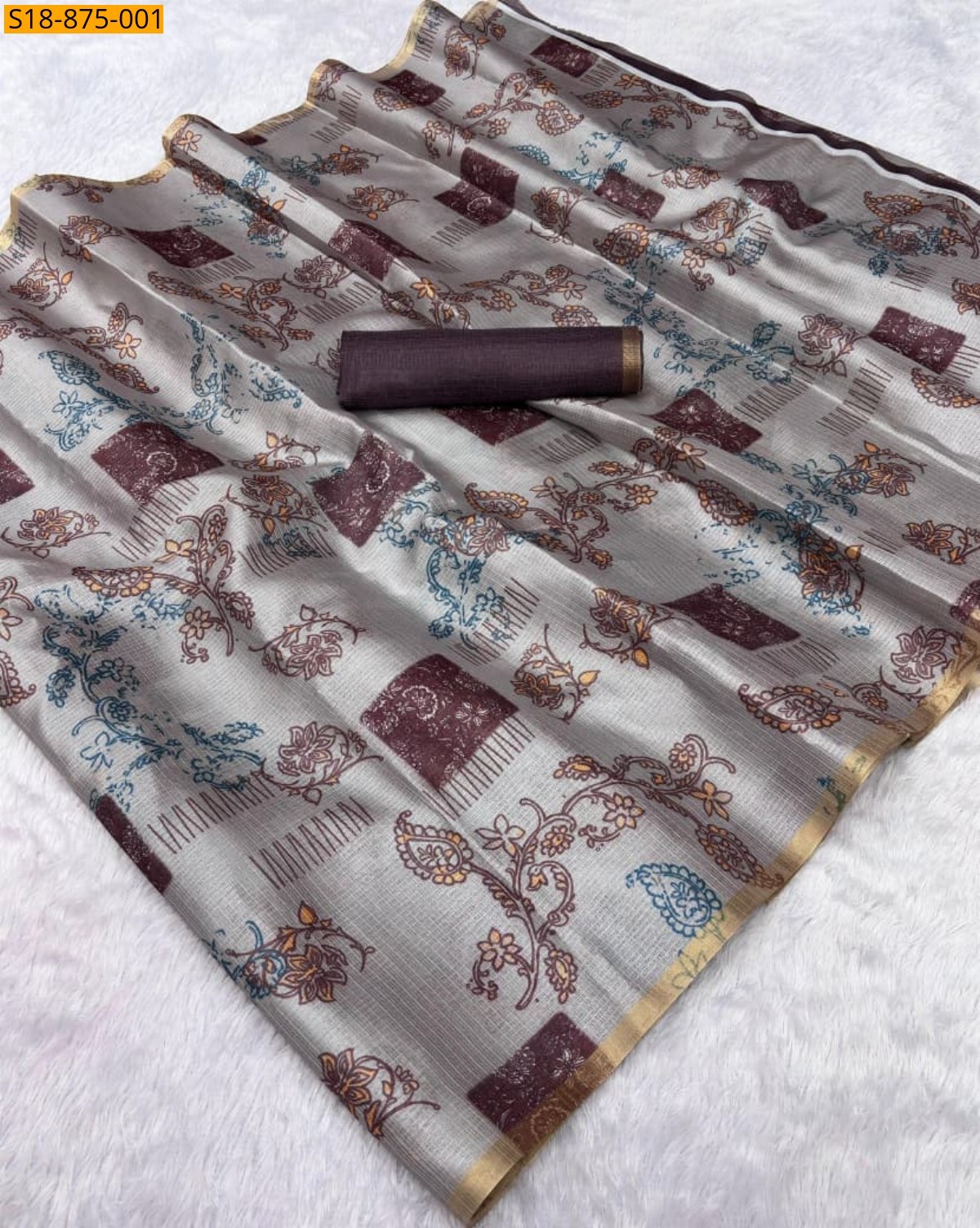 Gray Fancy Kota Zari Checks Sarees