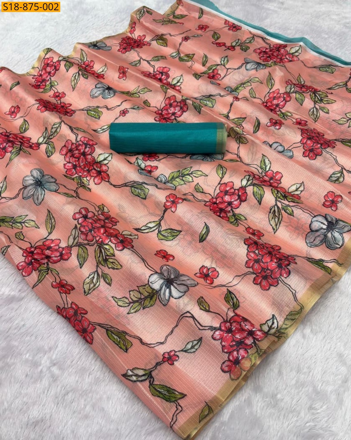 Peach Fancy Kota Zari Checks Sarees