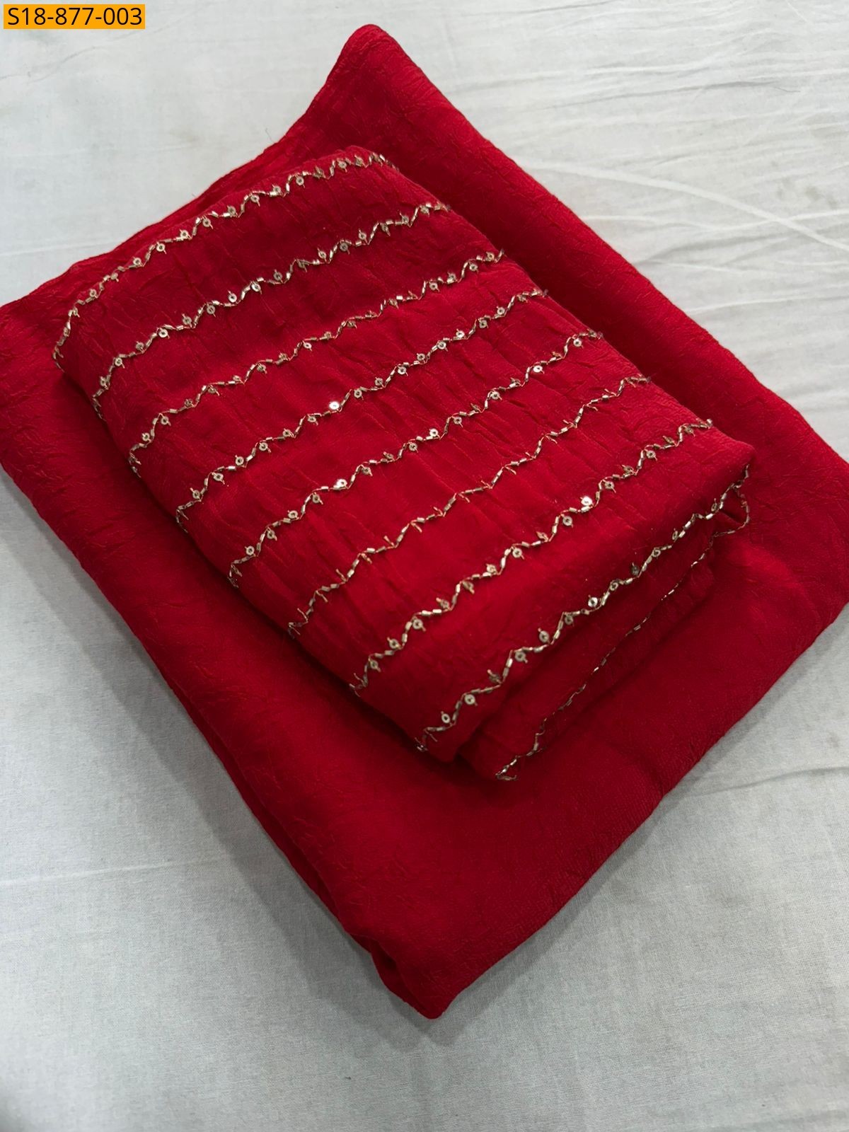 Red Fancy Rangoli Crush Saree