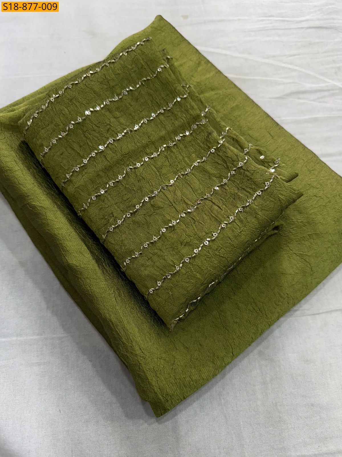Green Fancy Rangoli Crush Saree