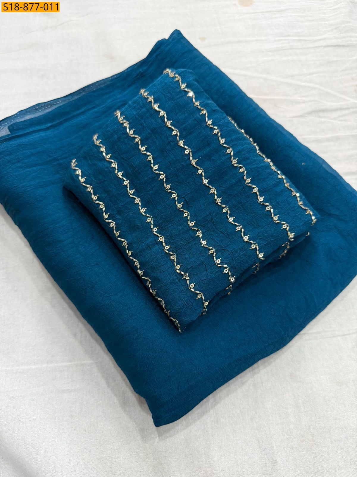 Fancy Rangoli Crush Saree - Blue