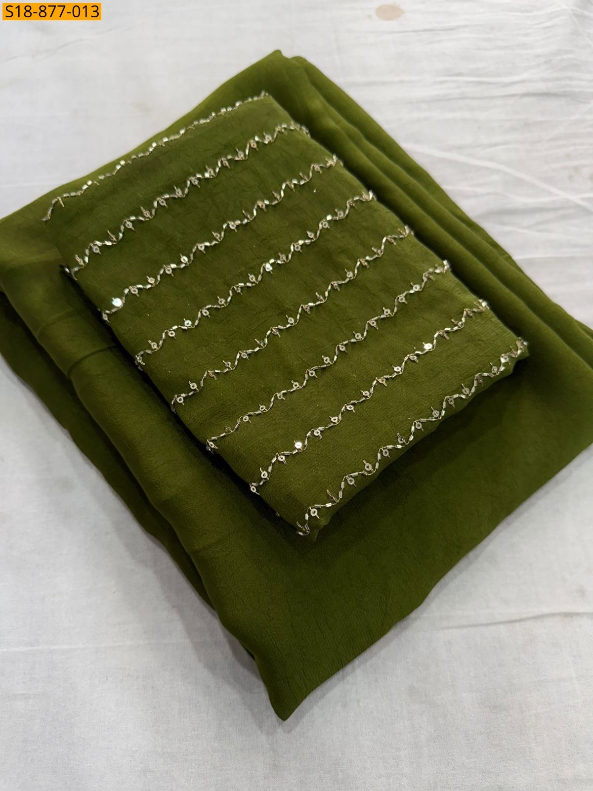 Green Fancy Rangoli Crush Saree