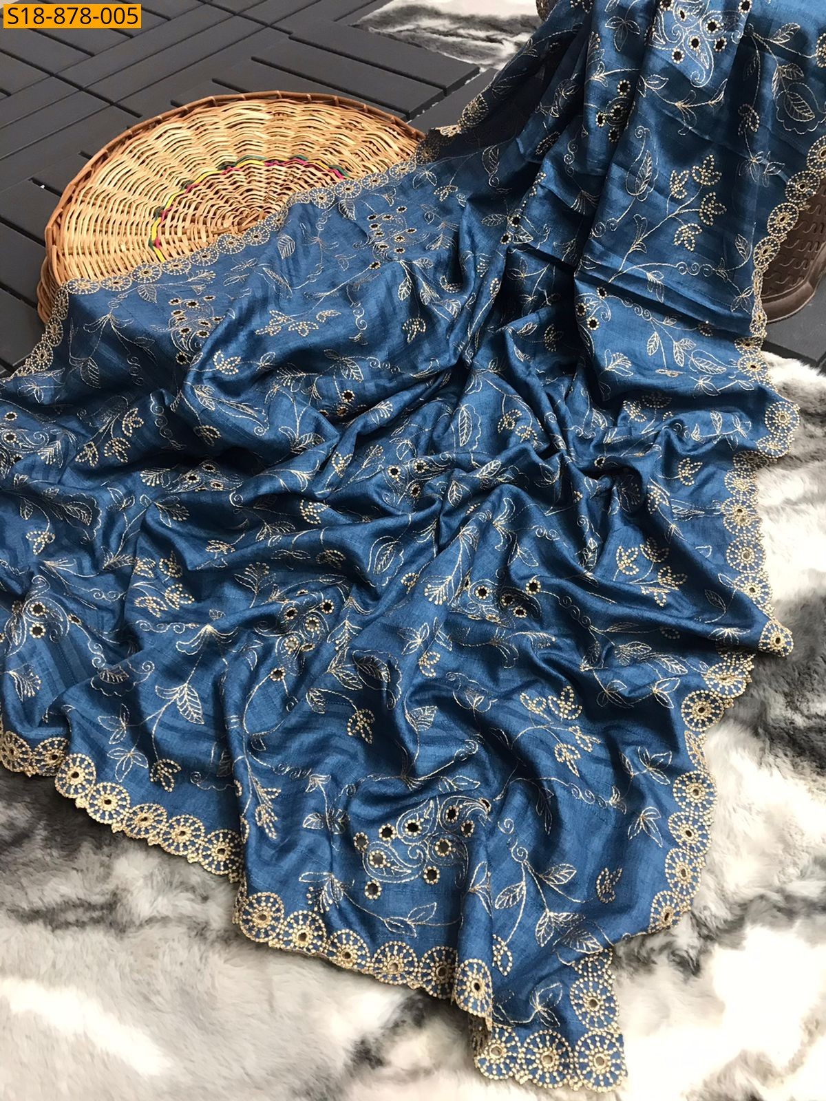 Blue Fancy Soft Silk Thread Handwork Sarees