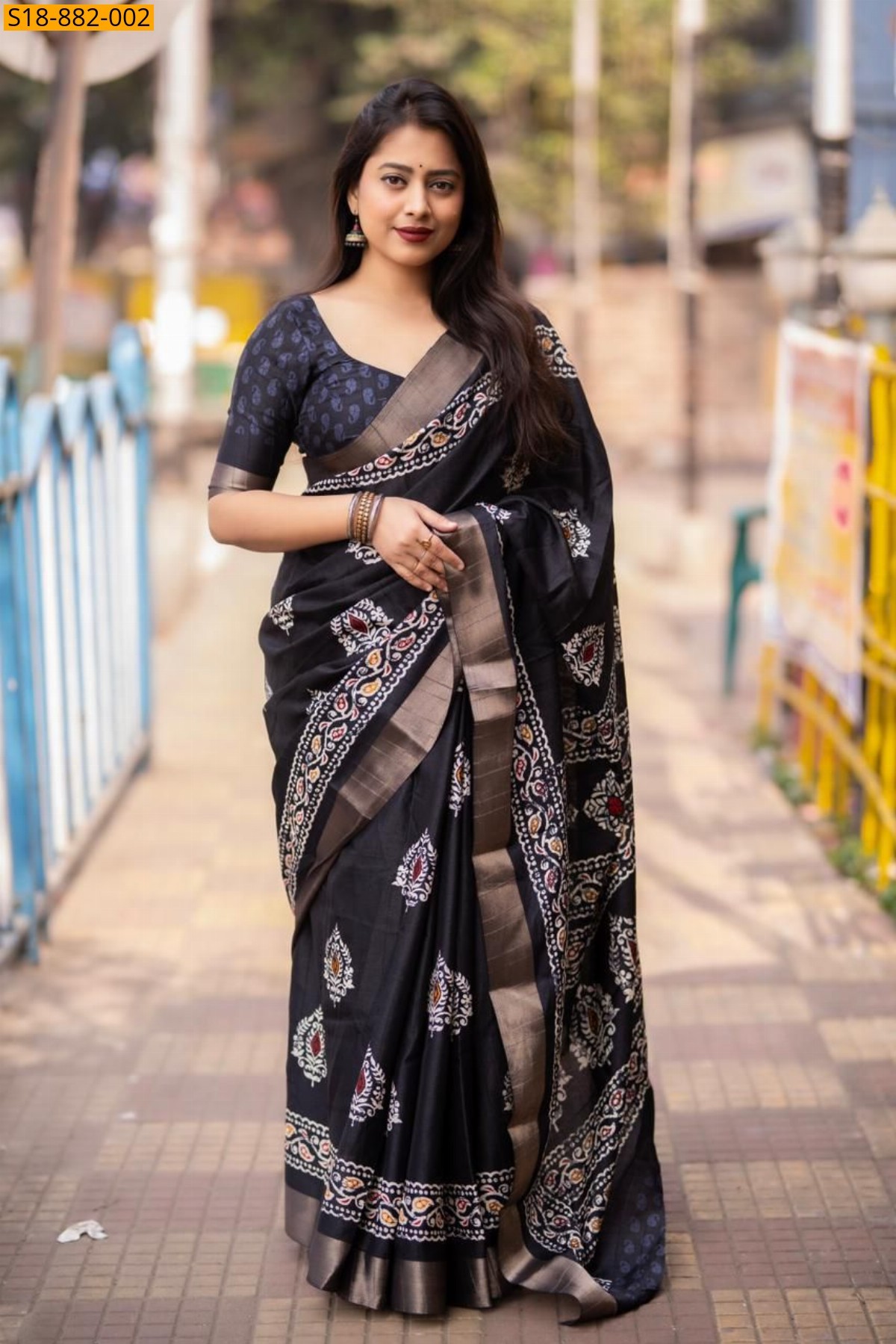 Black Fancy Soft Silk Slub Woven Saree