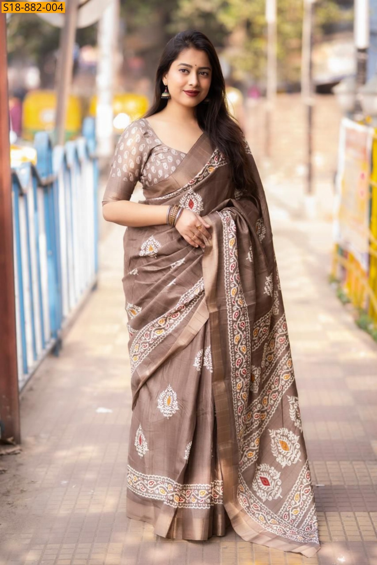 Beige Fancy Soft Silk Slub Woven Saree