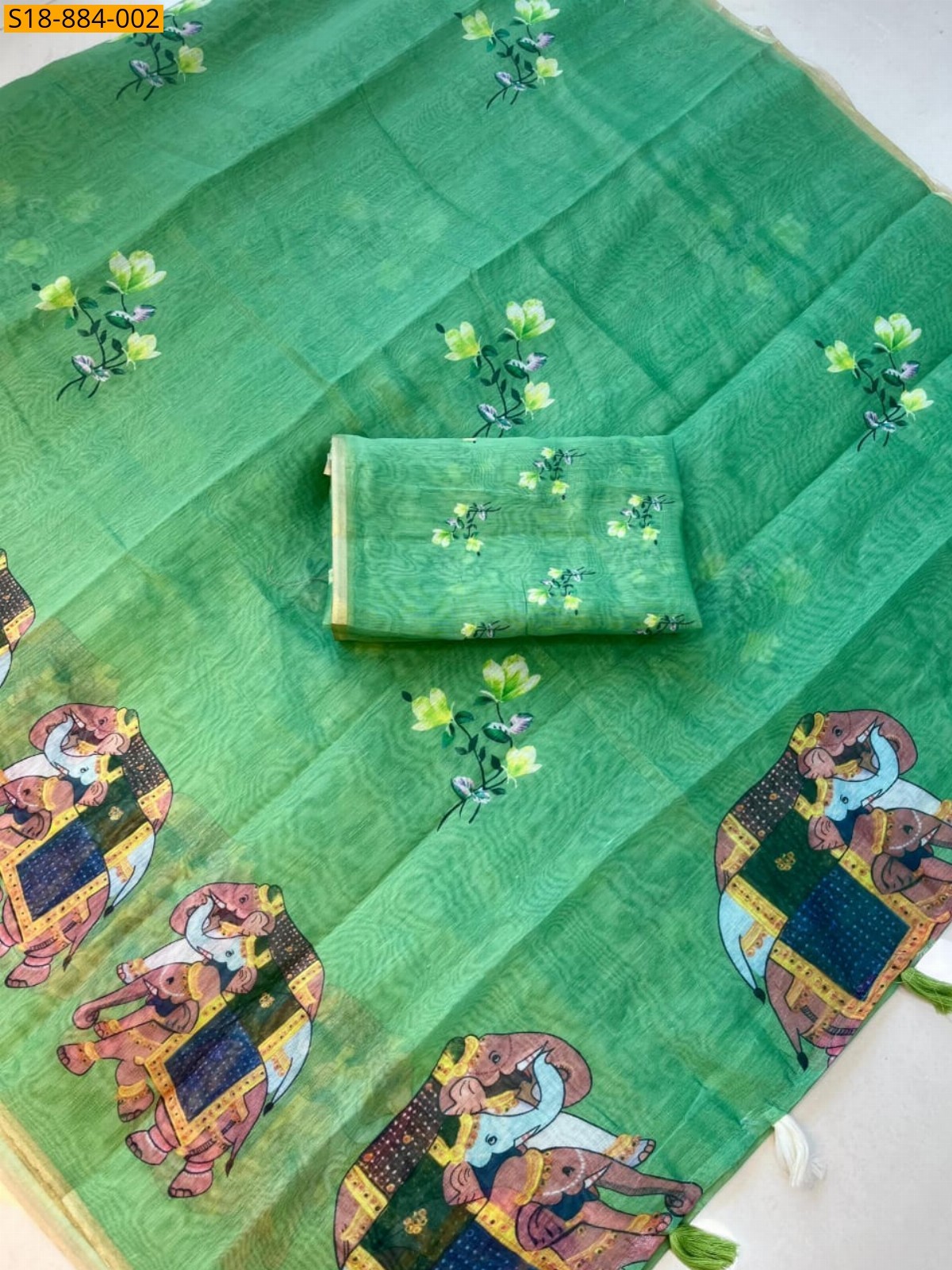 Light Green Fancy Soft Chanderi Cotton Saree