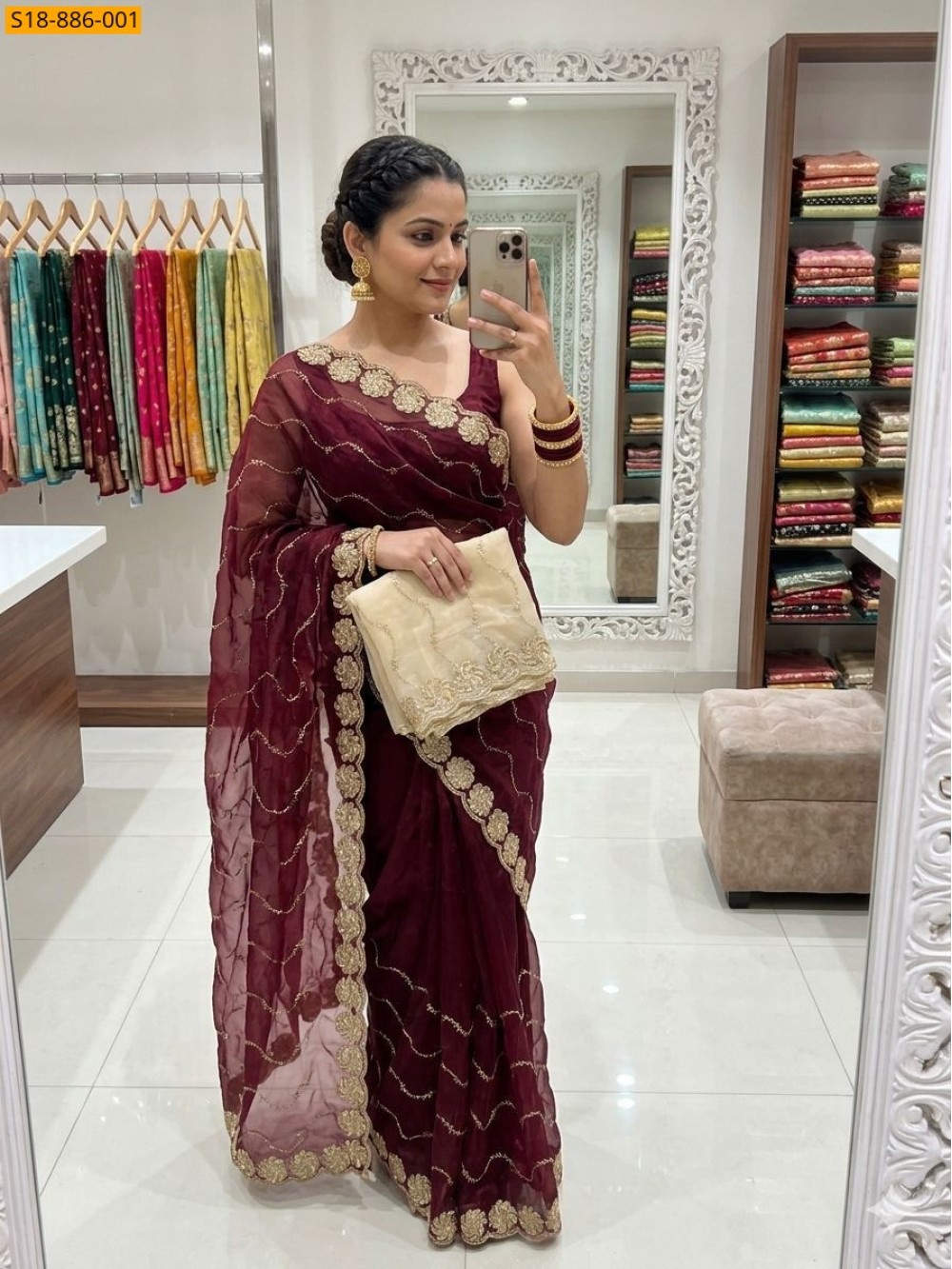 Wine Fancy Space Satin Saree Wine Fancy Space Satin Saree
