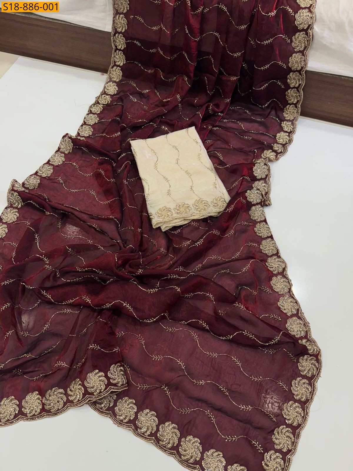 Wine Fancy Space Satin Saree