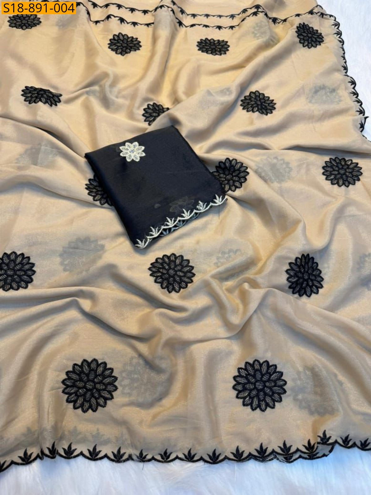 Beige Fancy Star Georgette Saree