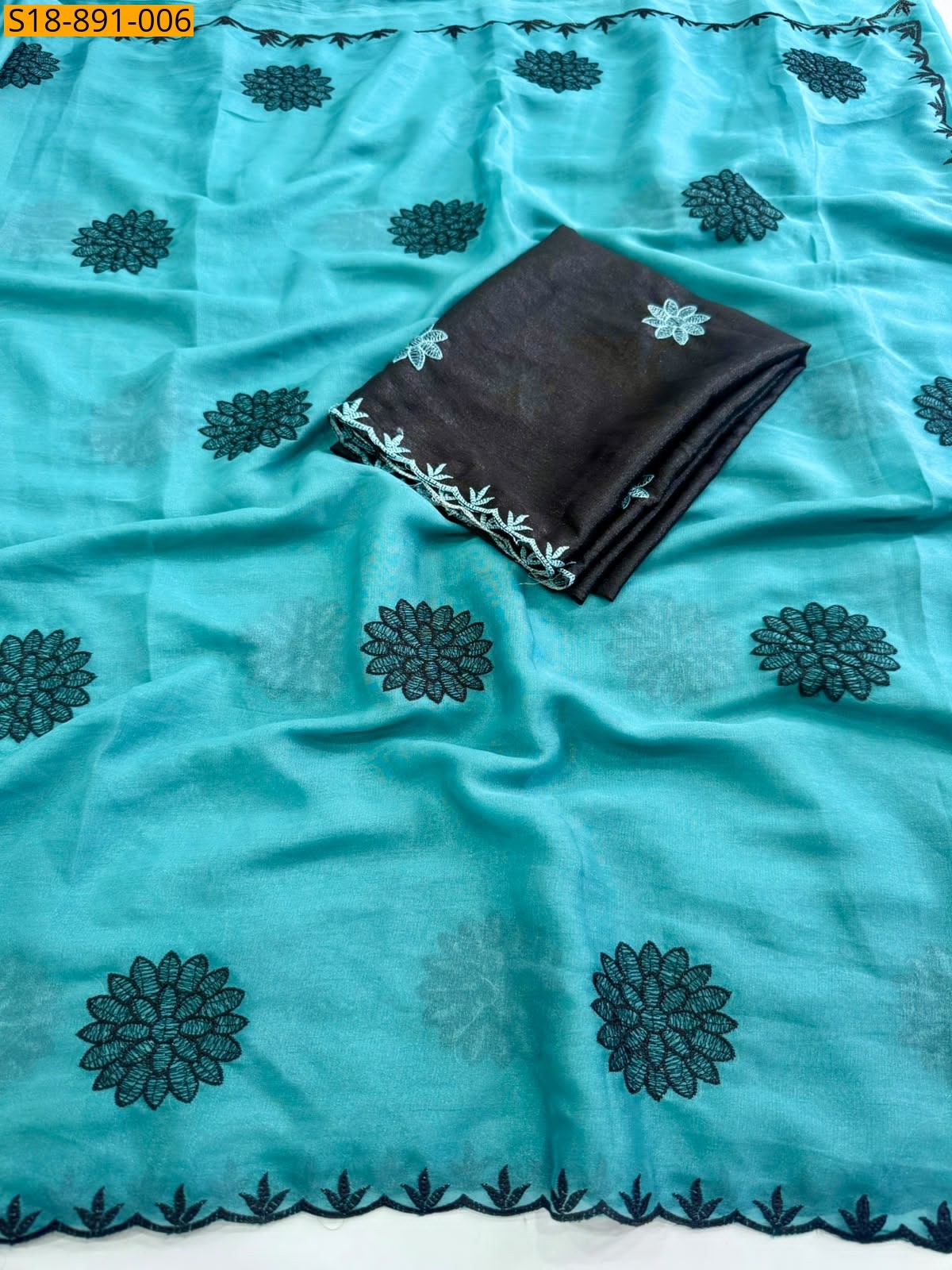 Sky Blue Fancy Star Georgette Saree