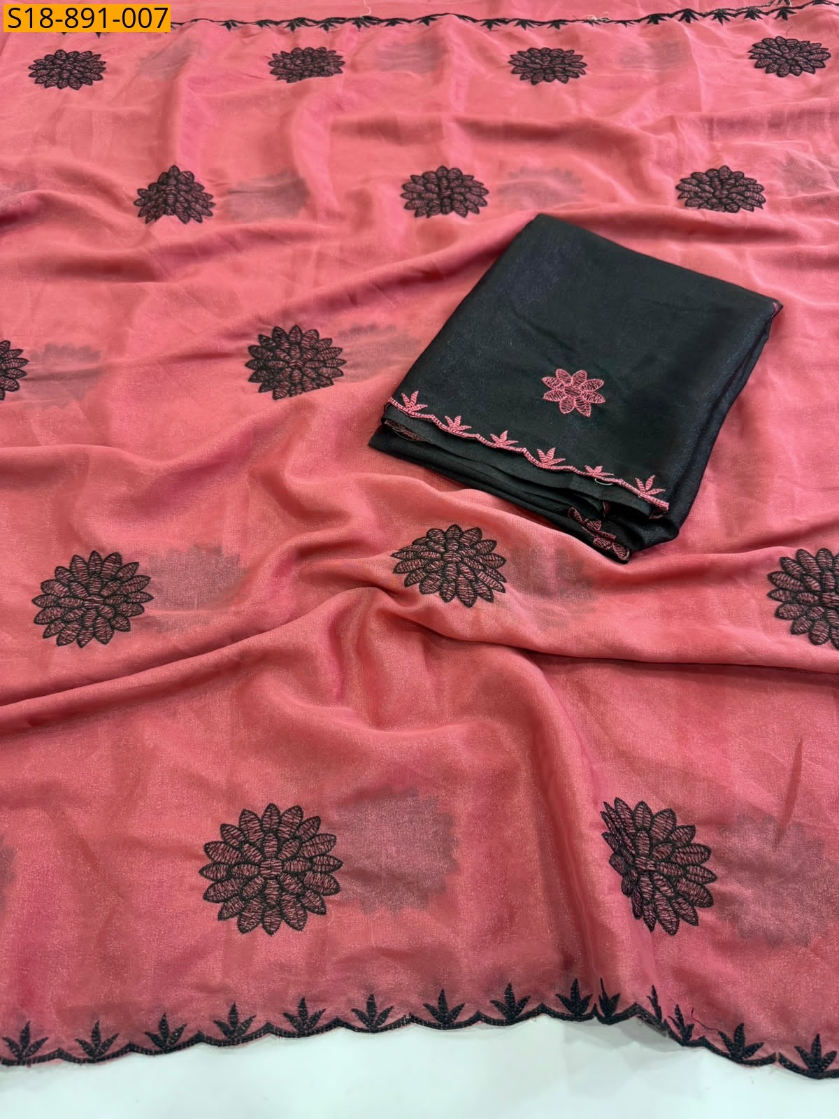 Peach Fancy Star Georgette Saree
