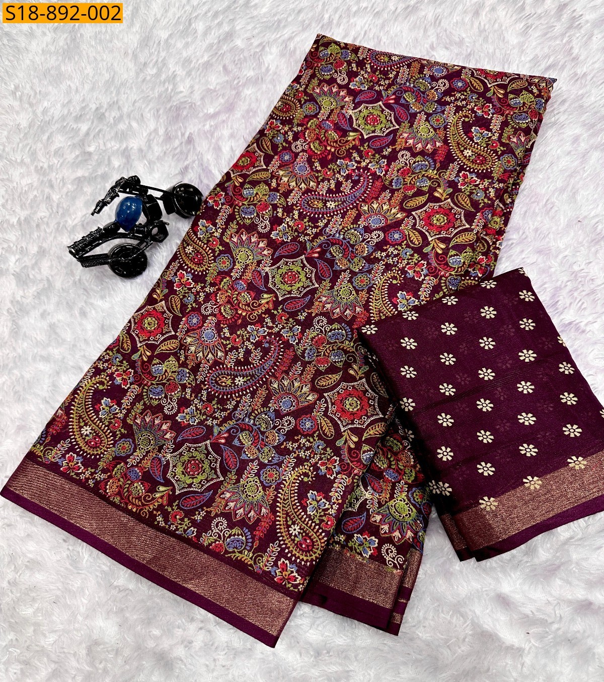 Maroon Fancy Mul Mul saree