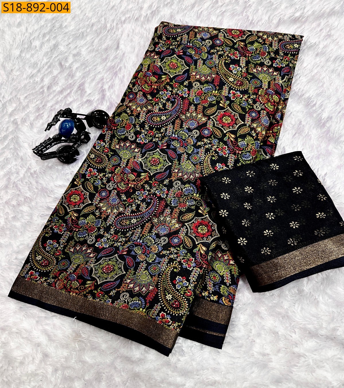 Black Fancy Mul Mul saree