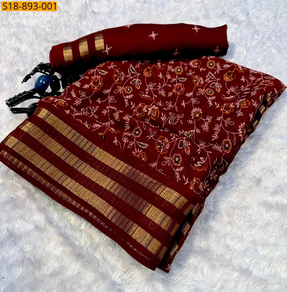 Maroon Fancy georgette saree