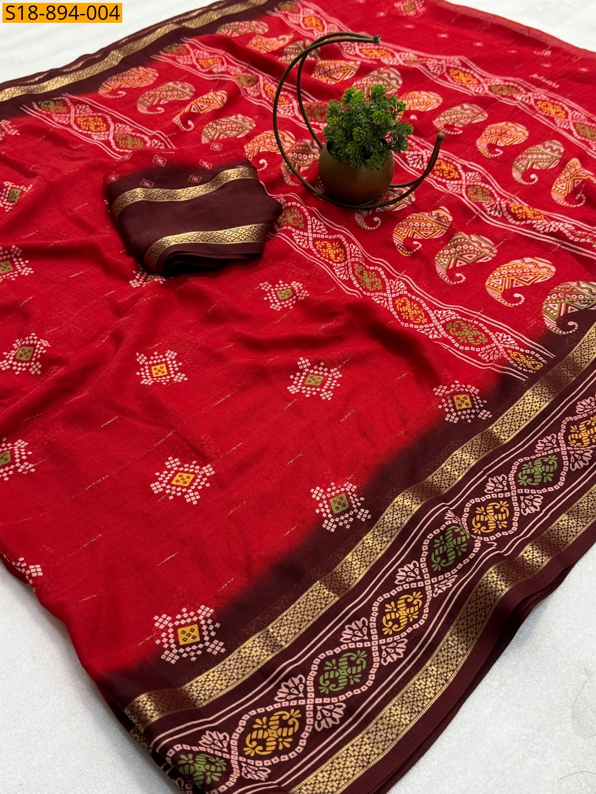 Red Fancy Massmellow saree