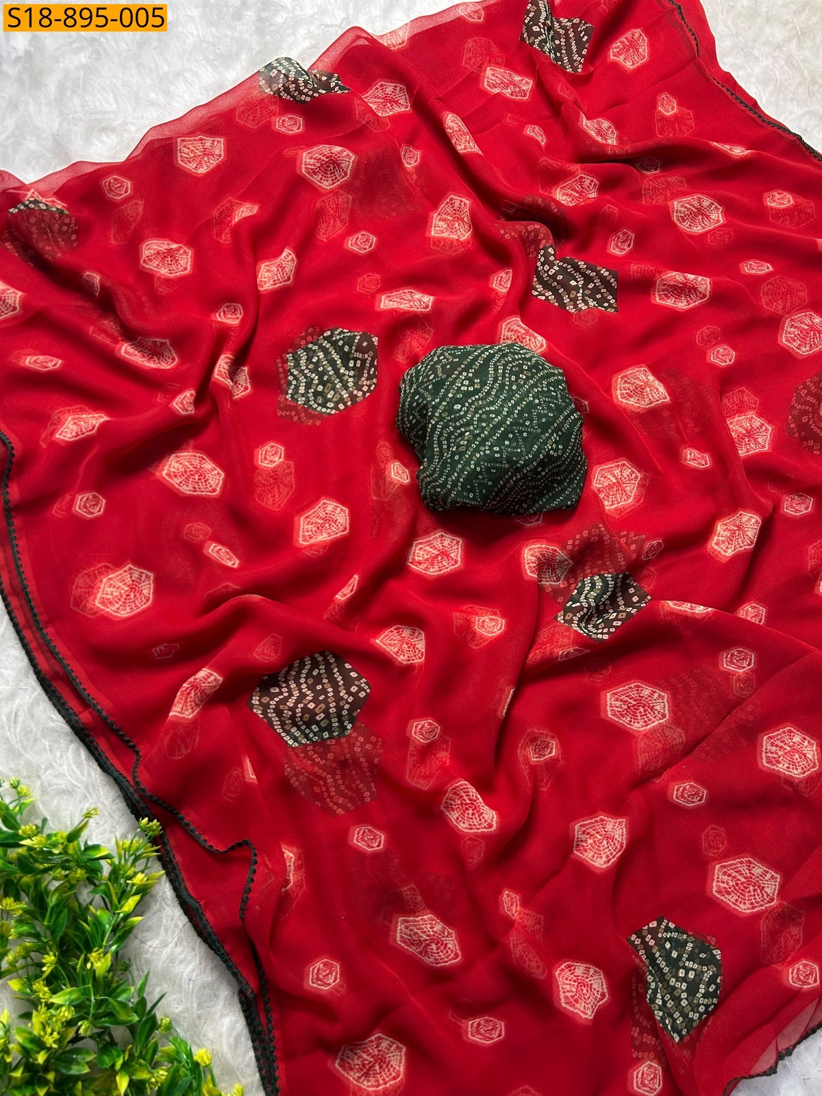 Red Fancy chiffon saree