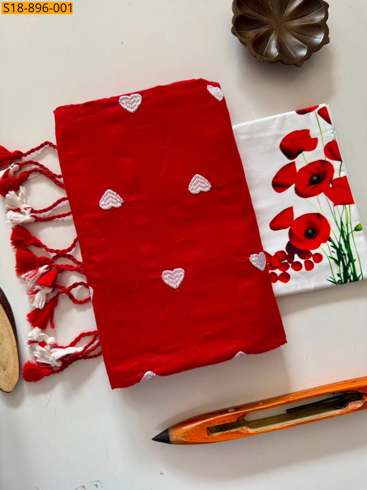 Red Fancy Khadi cotton saree