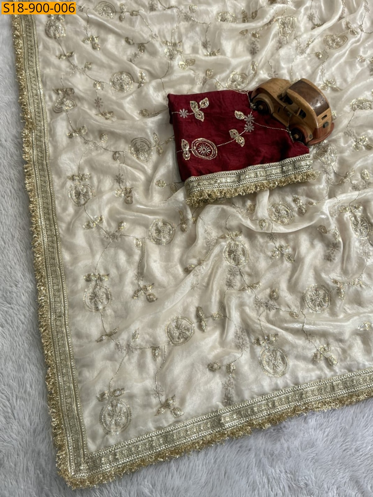 Half White Fancy Space Sattin saree