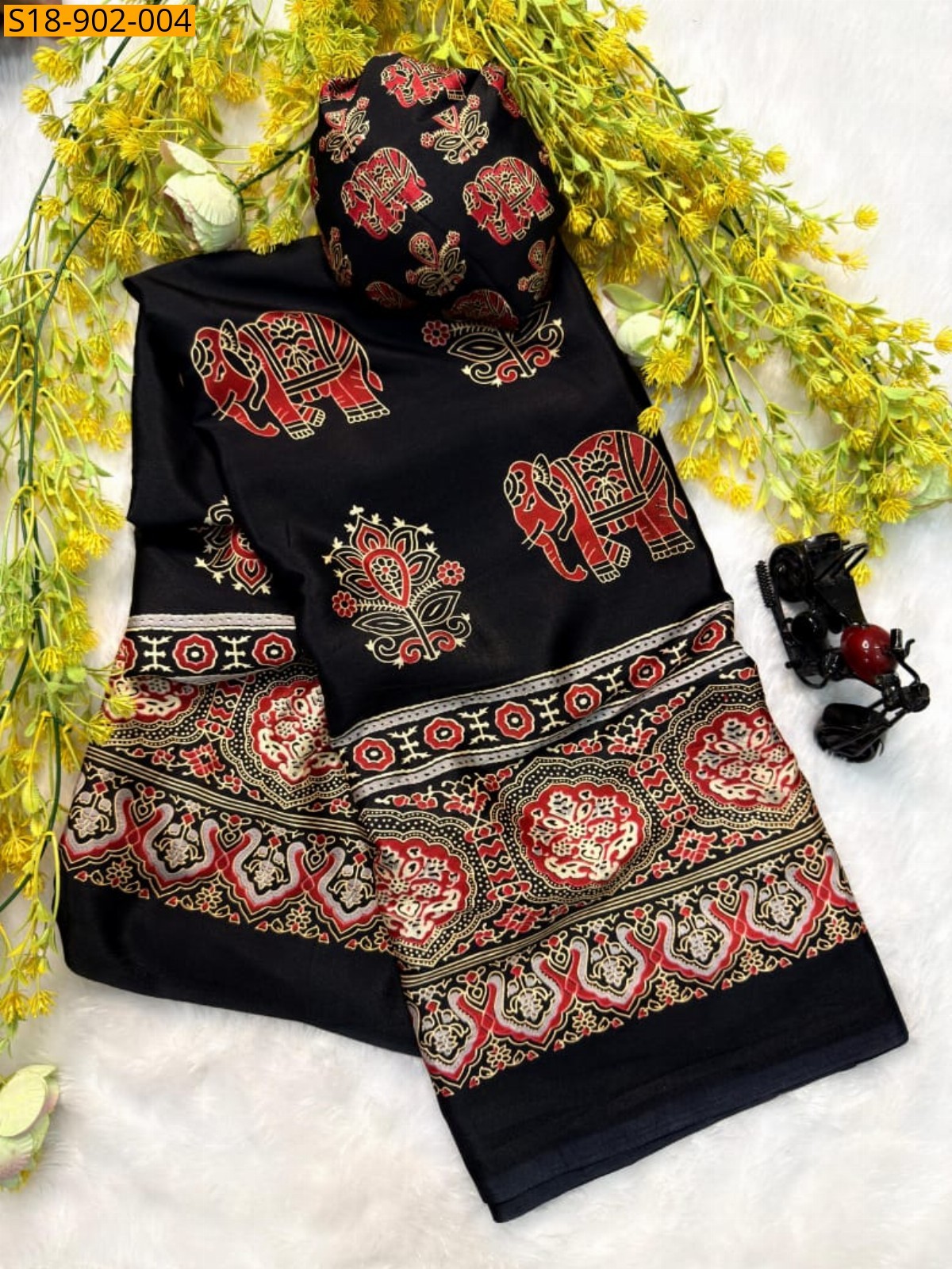 Black Fancy Gajji Crepe silk saree