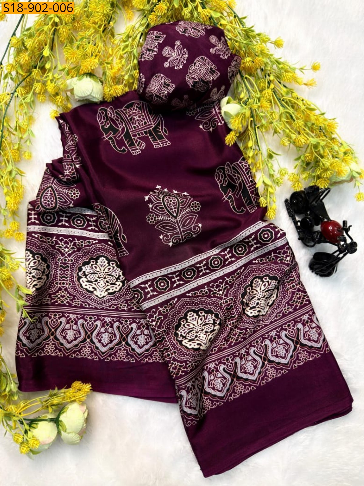 Maroon Fancy Gajji Crepe silk saree