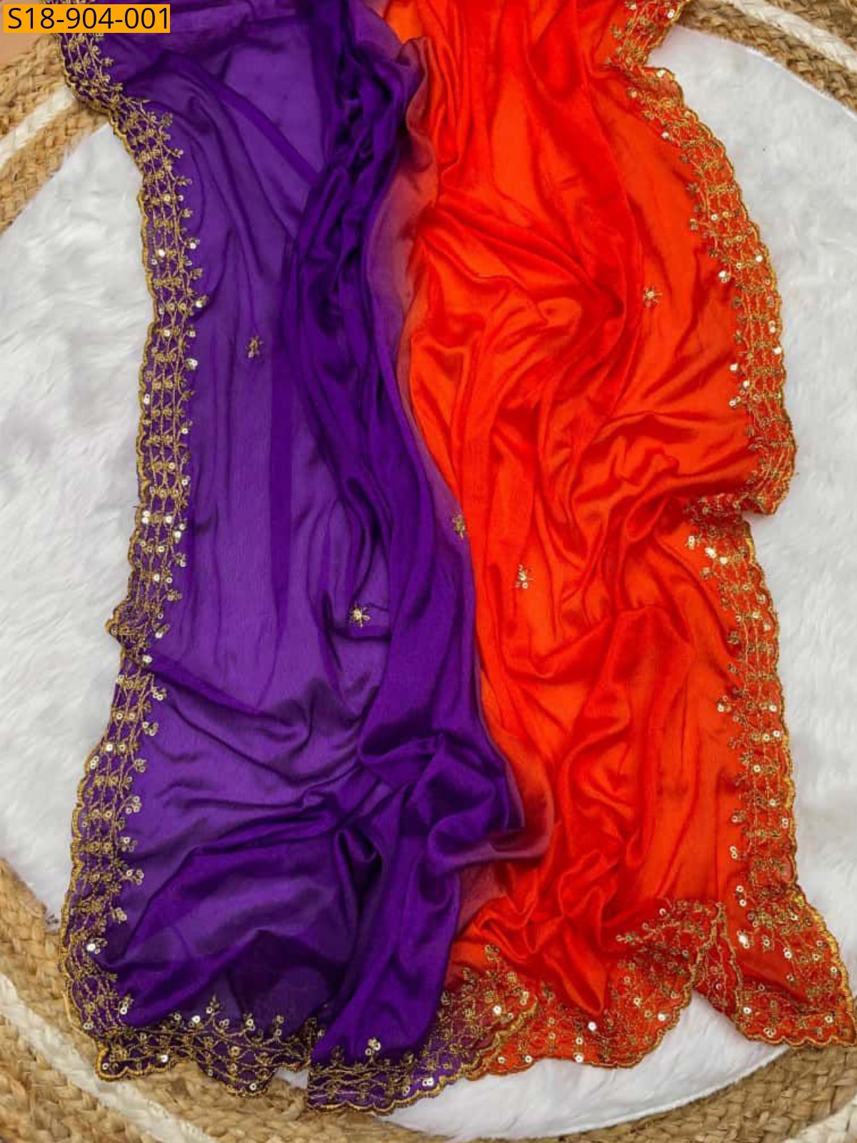 Orange With Violet Fancy Chinnon saree