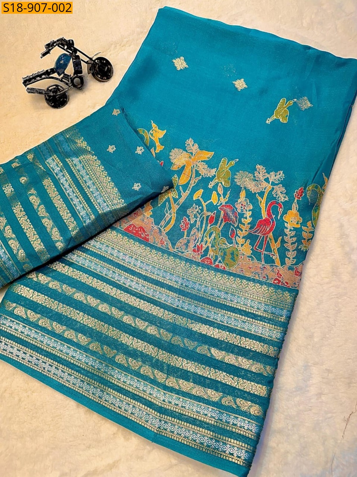 Sky B;ue Fancy Georgette saree