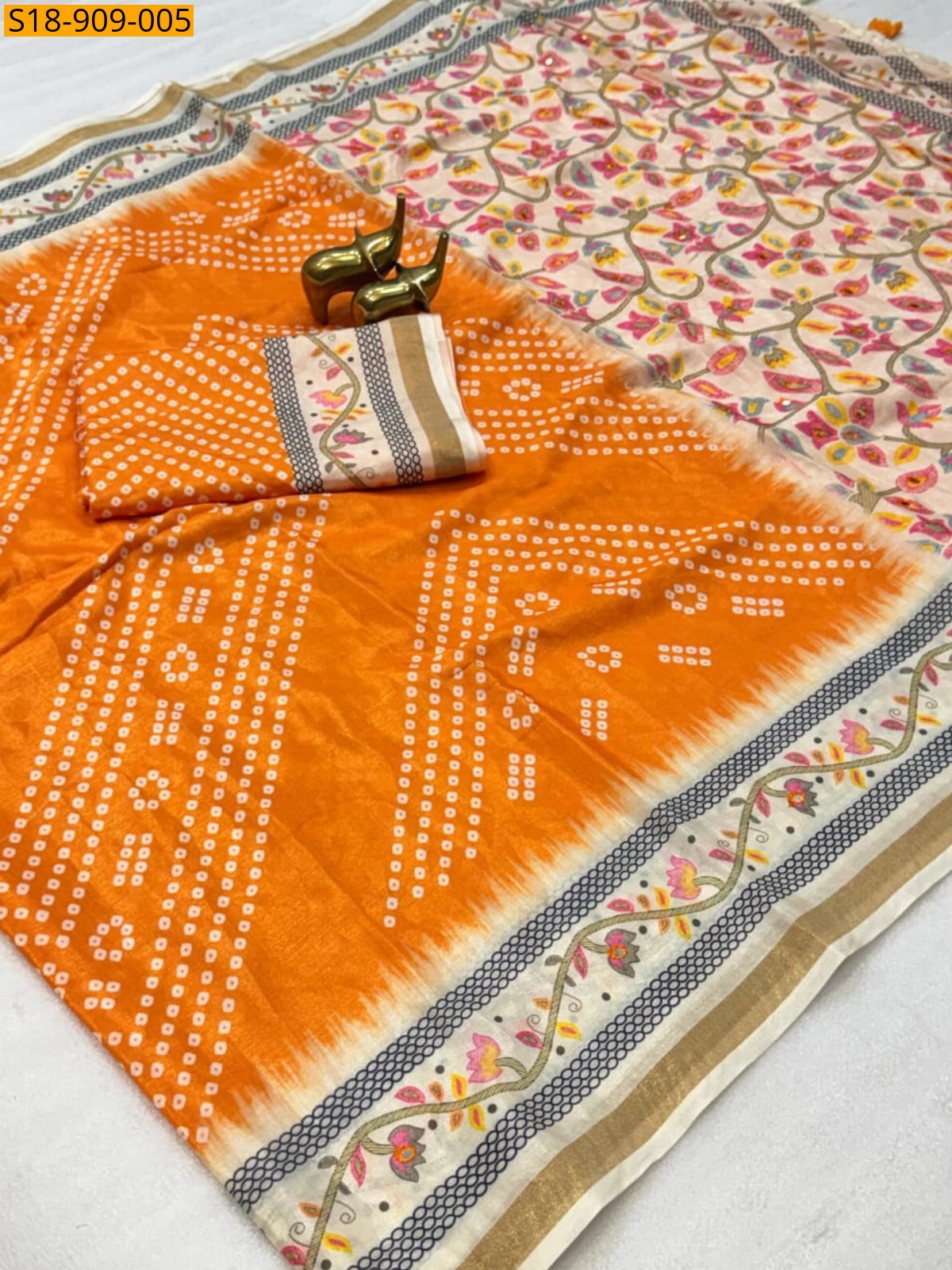 Orange Fancy Kathan Silk saree