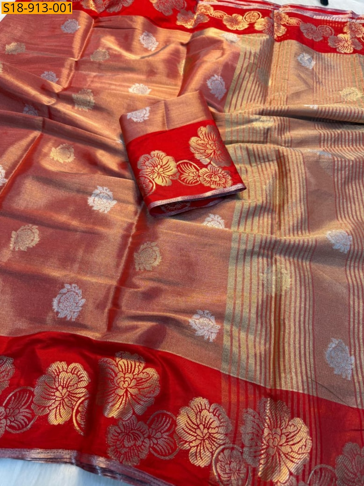 Orange Fancy Tissue silk saree