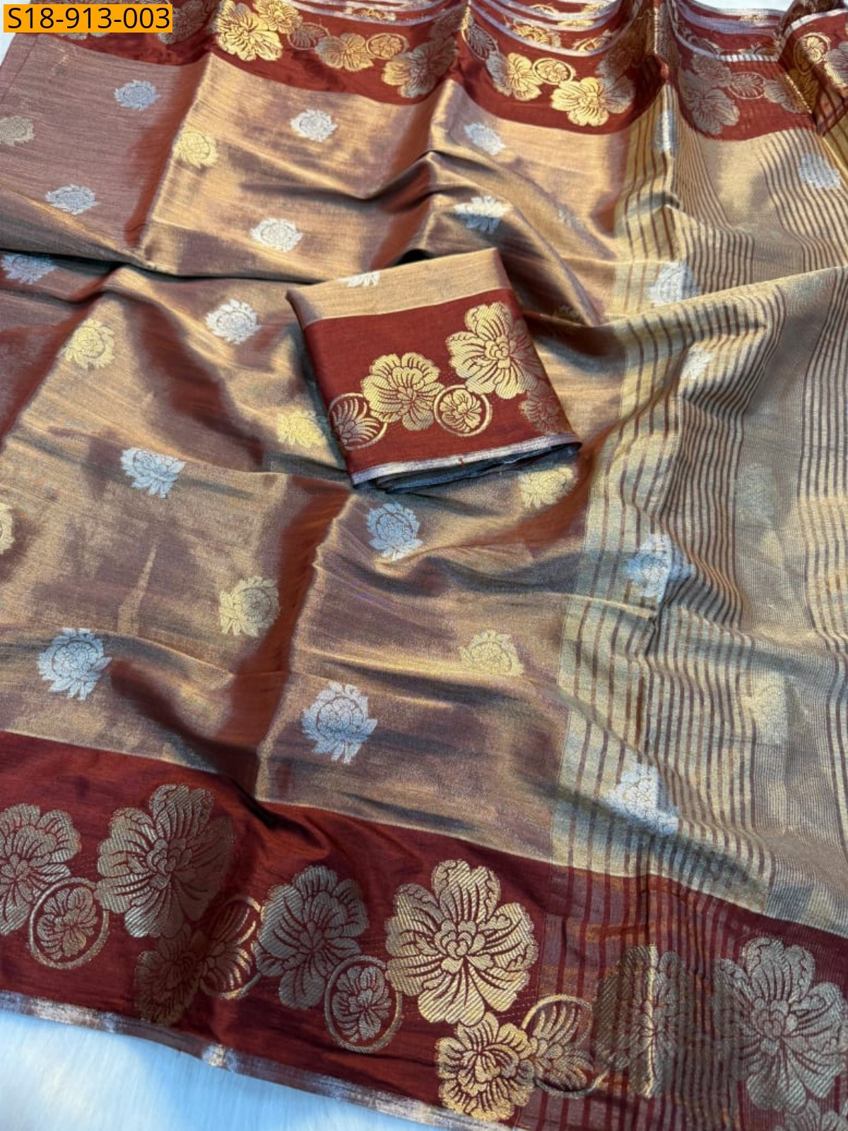 Brown Fancy Tissue silk saree