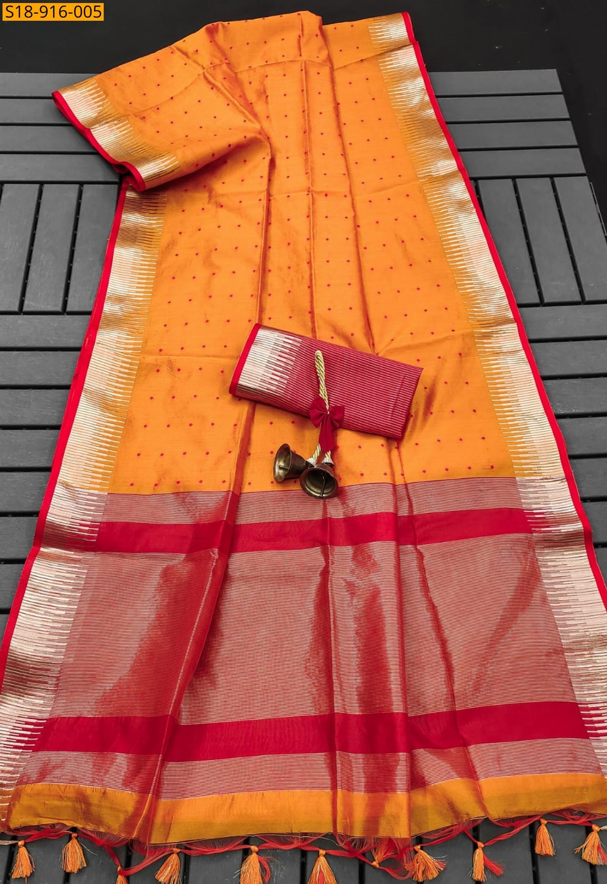 Orange Fancy  Semi Tussar Silk saree