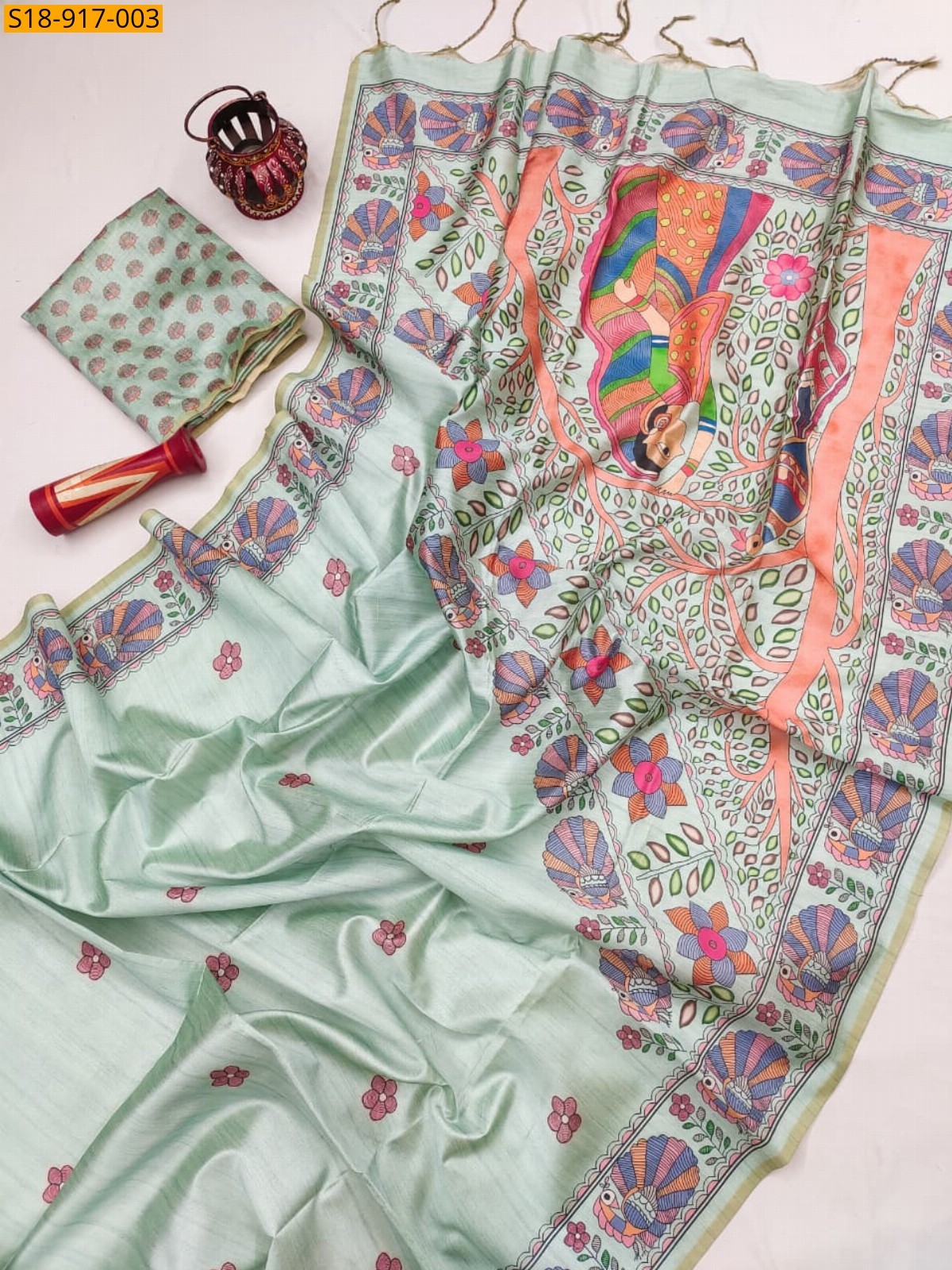 Green Fancy Soft Tussar Silk saree