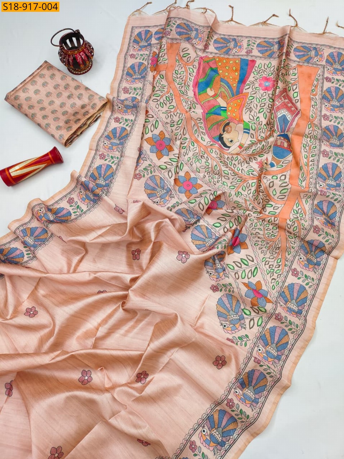 Peach Fancy Soft Tussar Silk saree