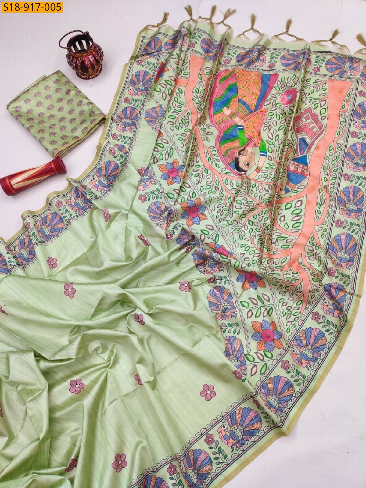 Pista Green Fancy Soft Tussar Silk saree