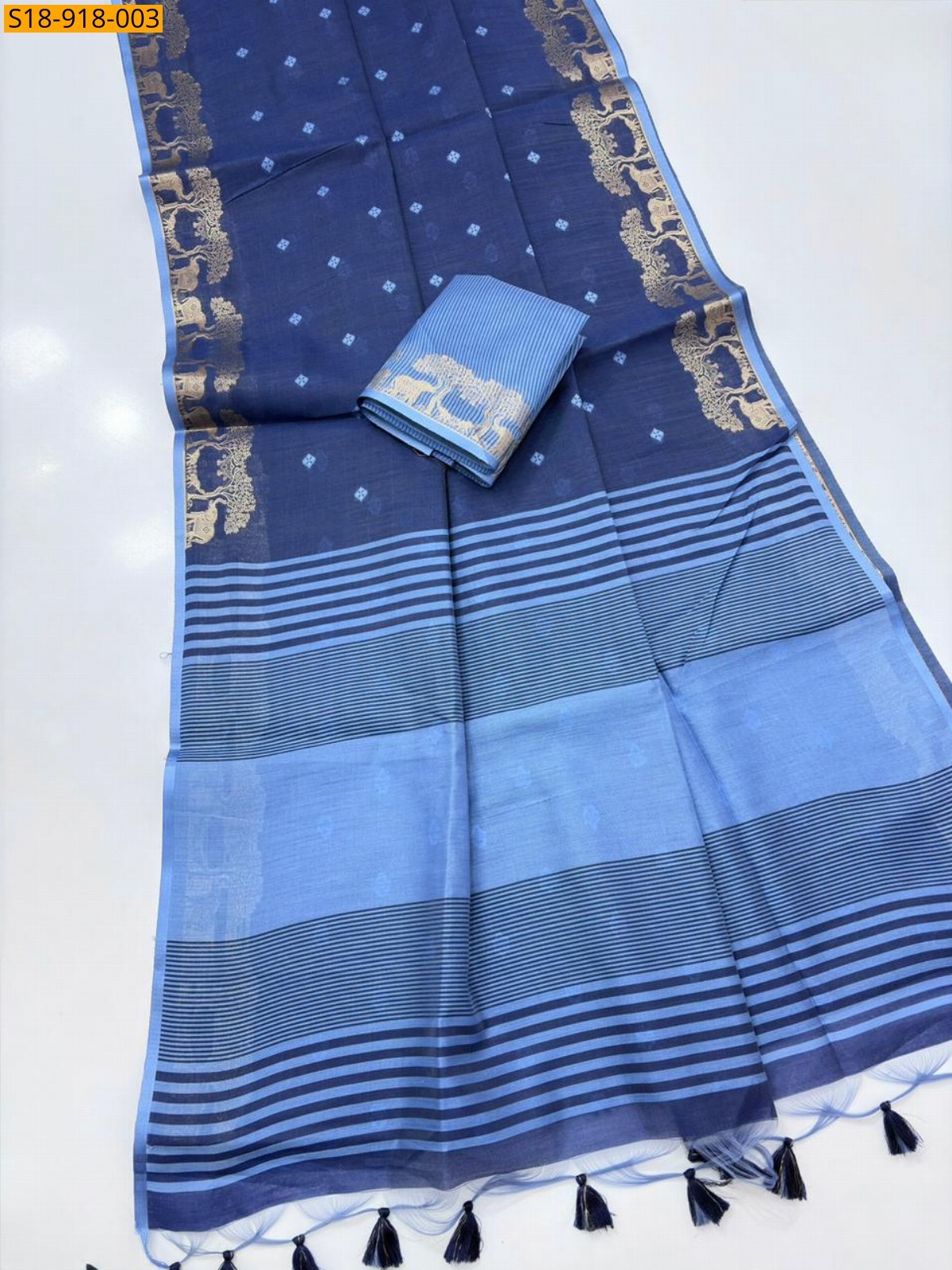 Navy Blue Fancy Khadi Raw Silk Saree