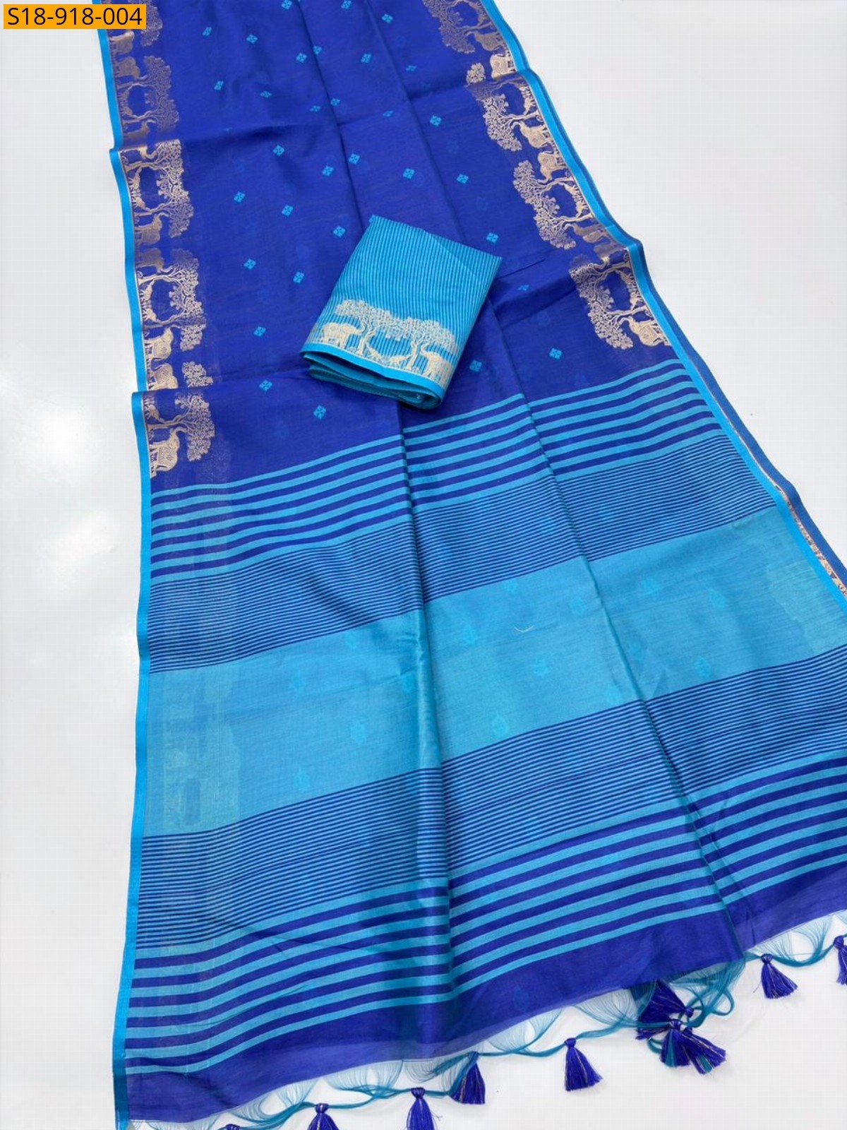 Blue Fancy Khadi Raw Silk Saree