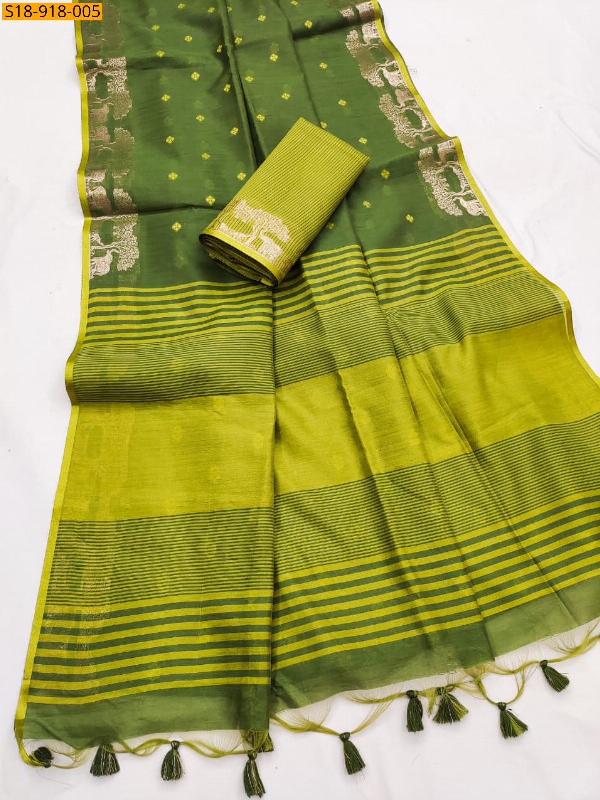 Green Fancy Khadi Raw Silk Saree