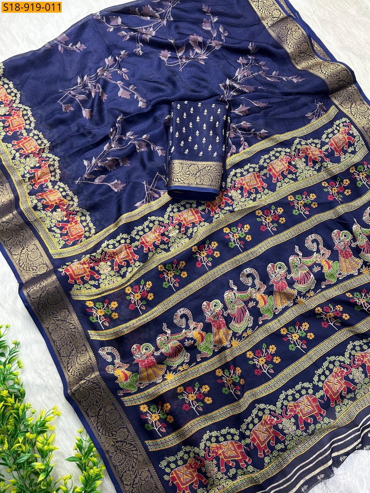 Navy Blue Fancy Massmellow Saree