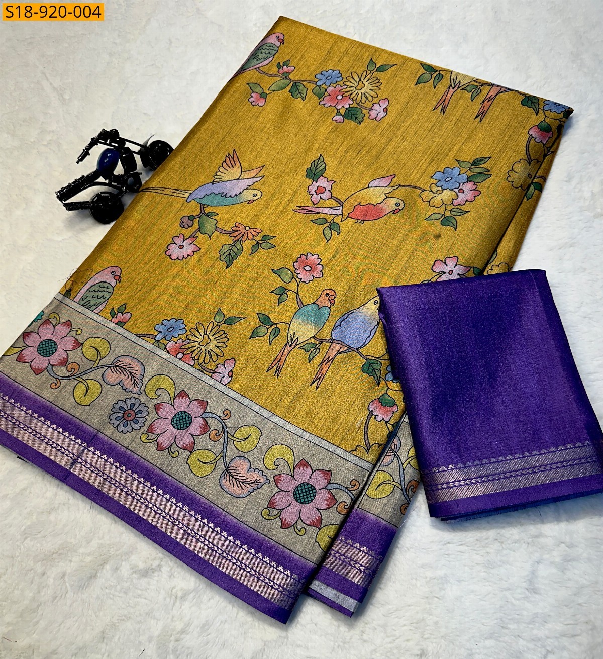 Mustard Fancy Tussar Silk Saree
