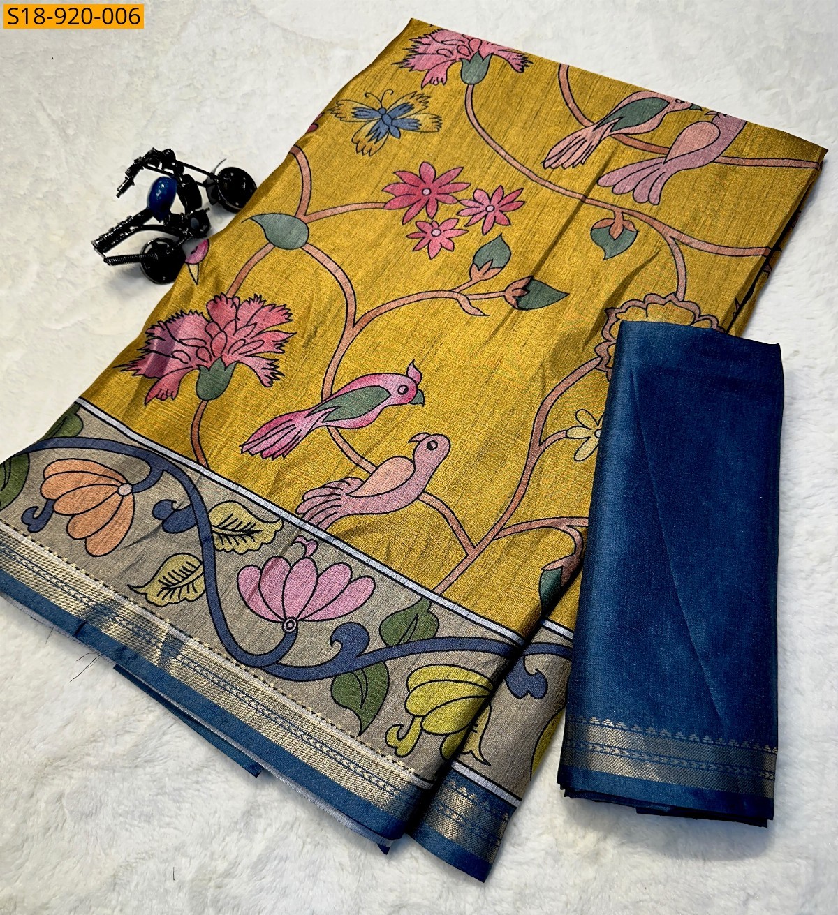 Mustard Fancy Tussar Silk Saree