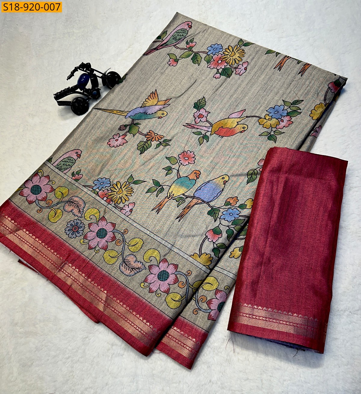 Grey Fancy Tussar Silk Saree