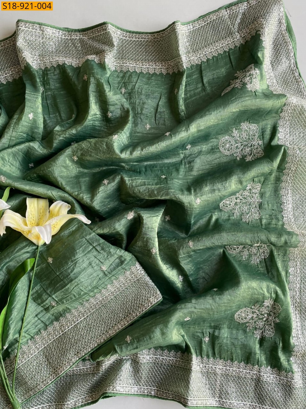 Green Fancy Germen Crush Saree