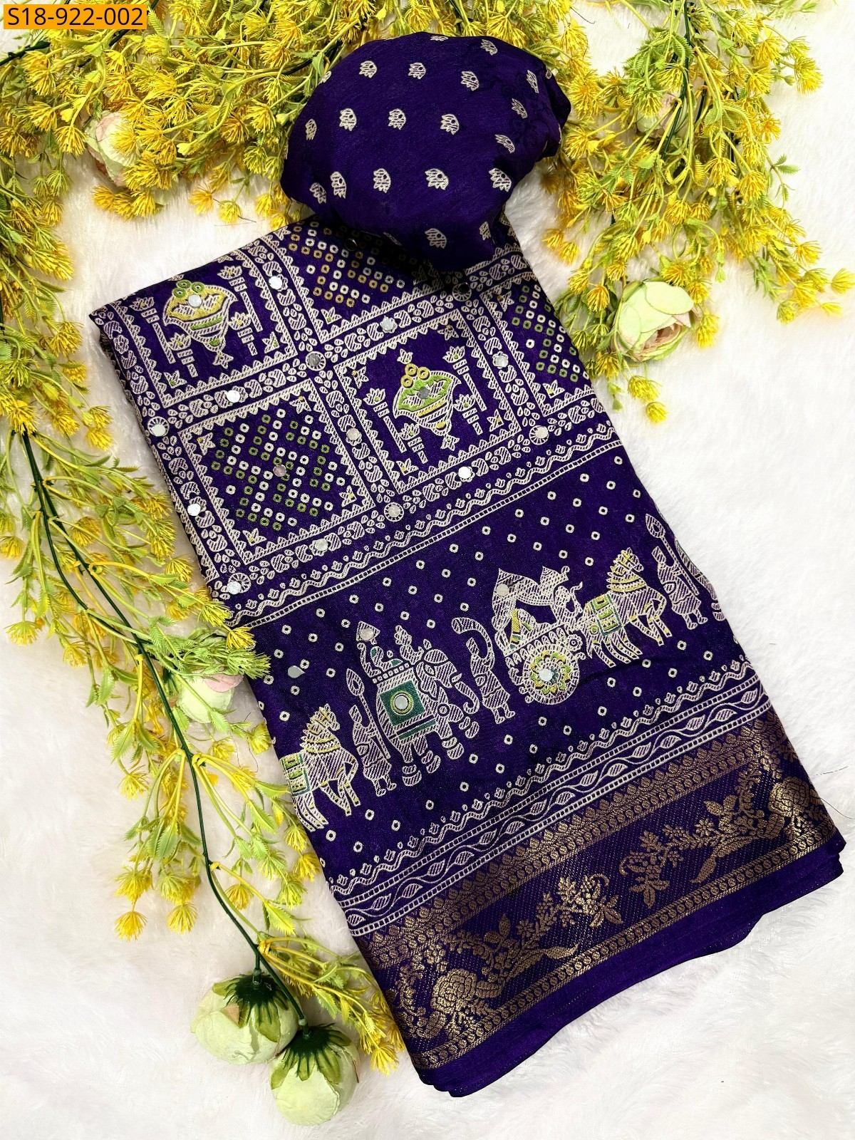 Navy Blue Fancy Massmellow Saree